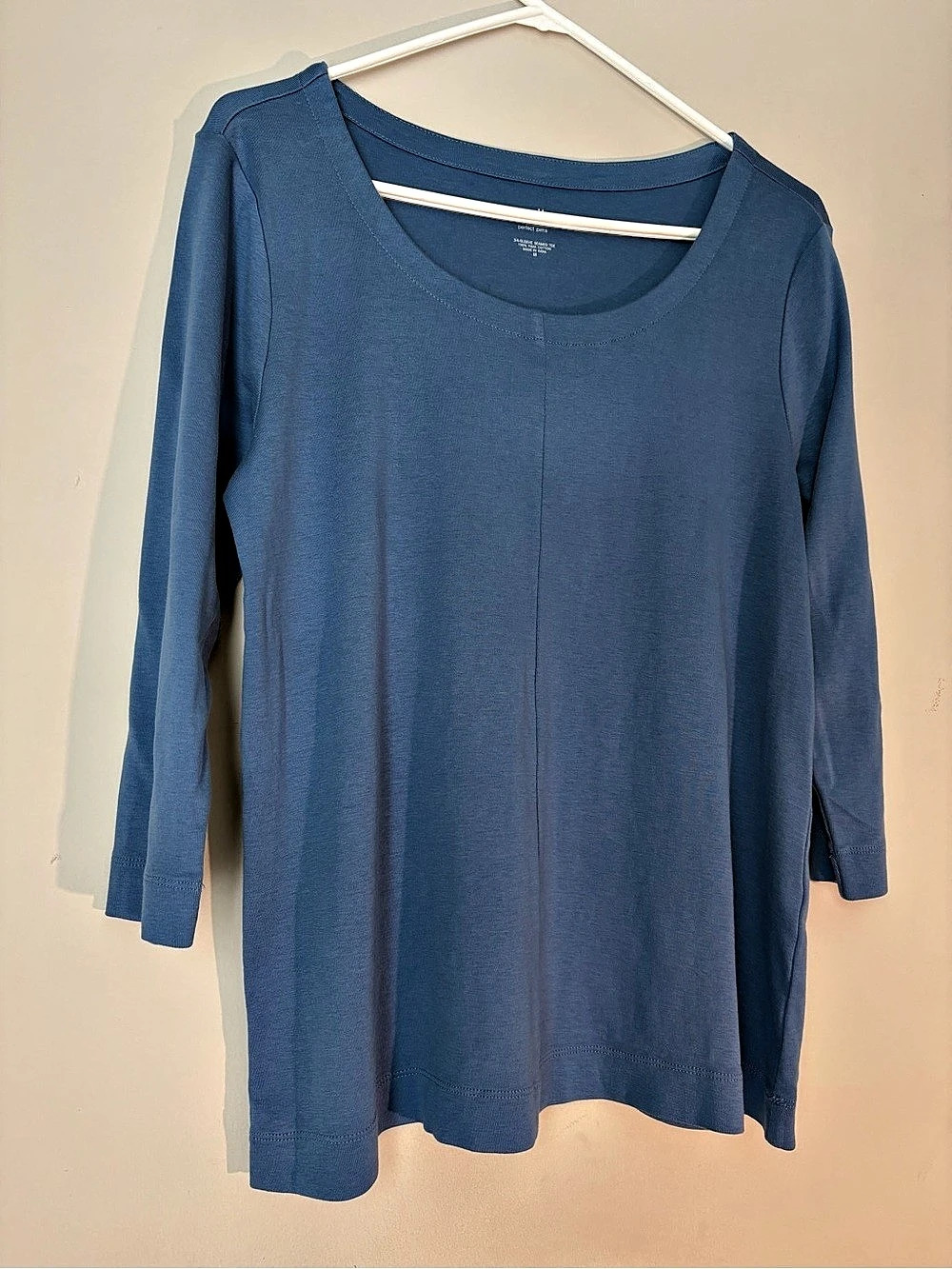 J.Jill Perfect Pima 3/4 Sleeve Seamed Tee Blue Pima Cotton Size Medium  SKU#0136